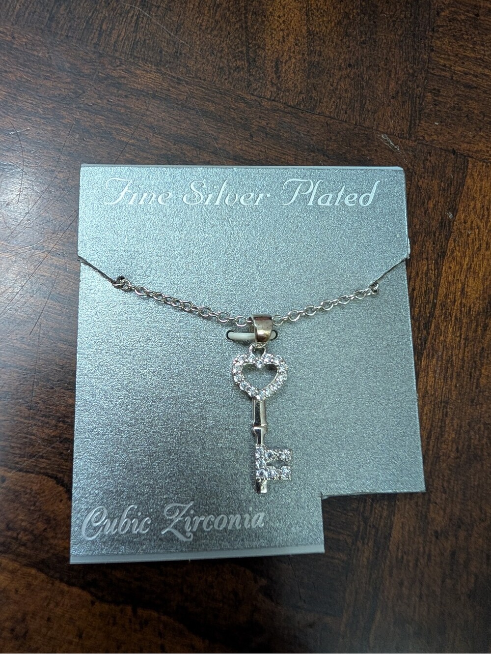 Heart Key Fine Silver Plated Necklace Cubic Zirconia NEW